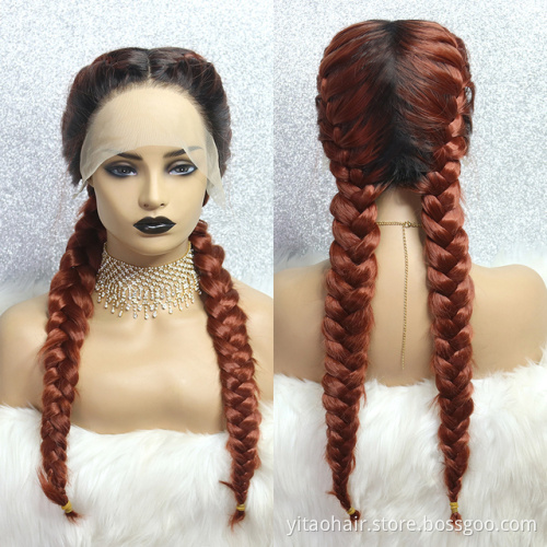 Long Double Braids  Twist Ombre color Synthetic Braided Lace Front Wig with Baby Hair synthetic hair wig with lace front